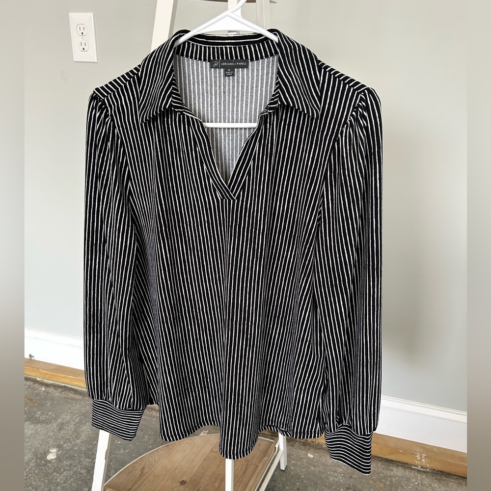 Adrianna Papell Black and White Pinstripe Blouse